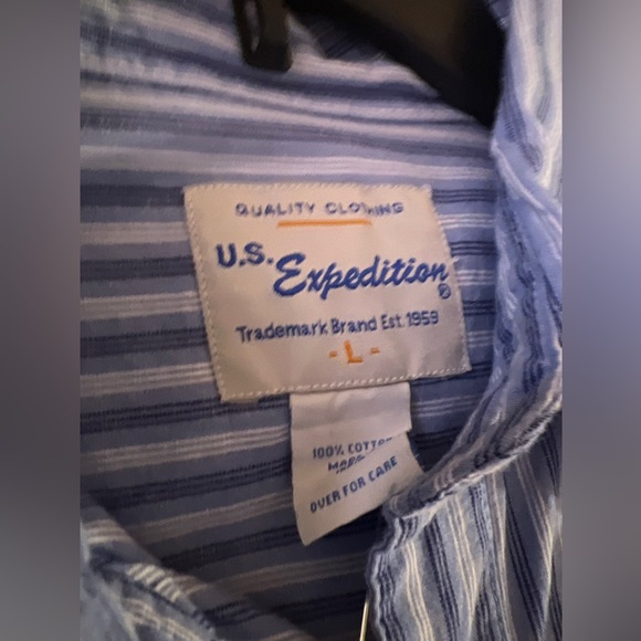 US Expedition Size Large Striped Cotton Long Sleeve Button Up Shirt Nwt - Picture 4 of 16
